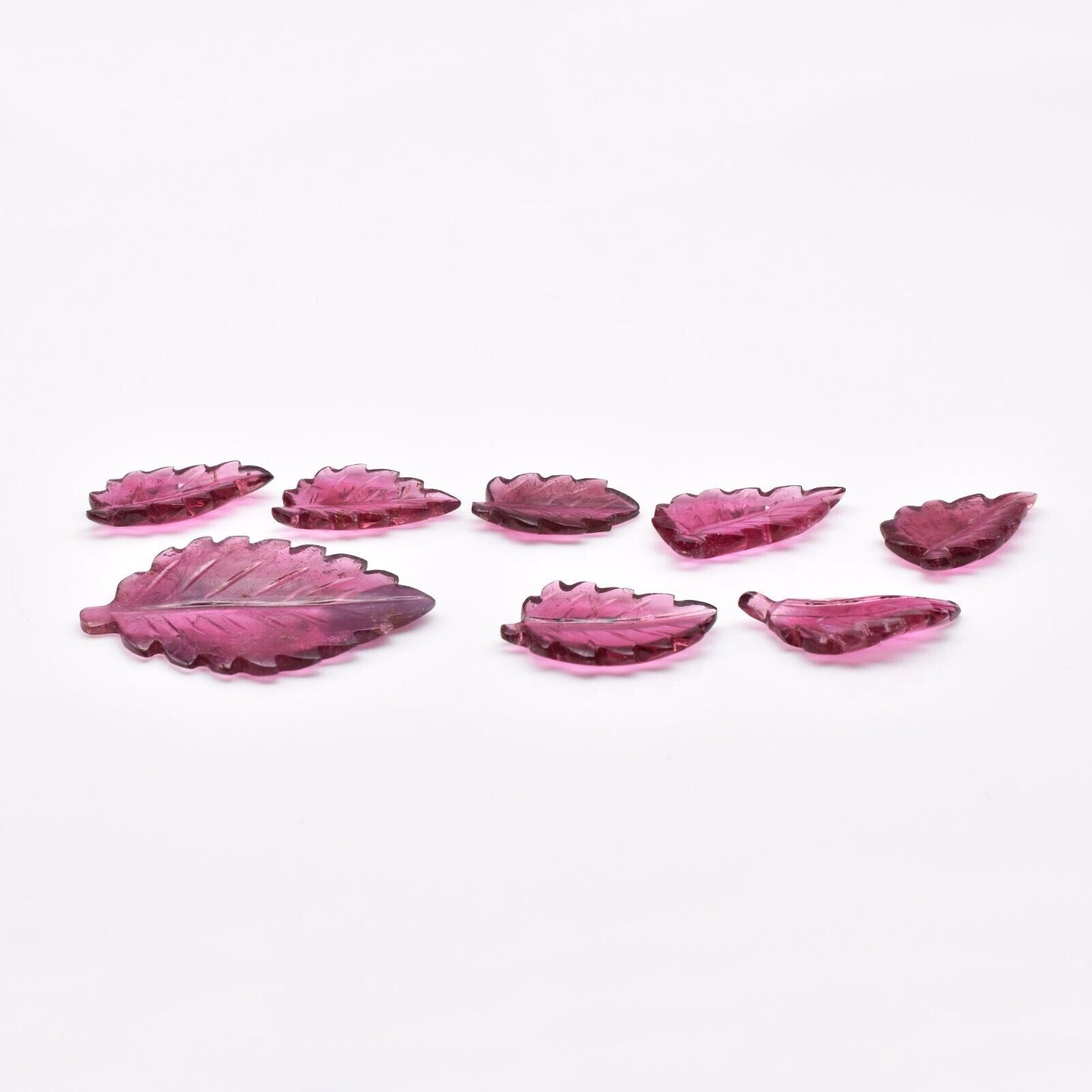 Natural Pink Tourmaline Carved Leaf 7 Pc 29.78 Ct Gemstone Pendant Set Design