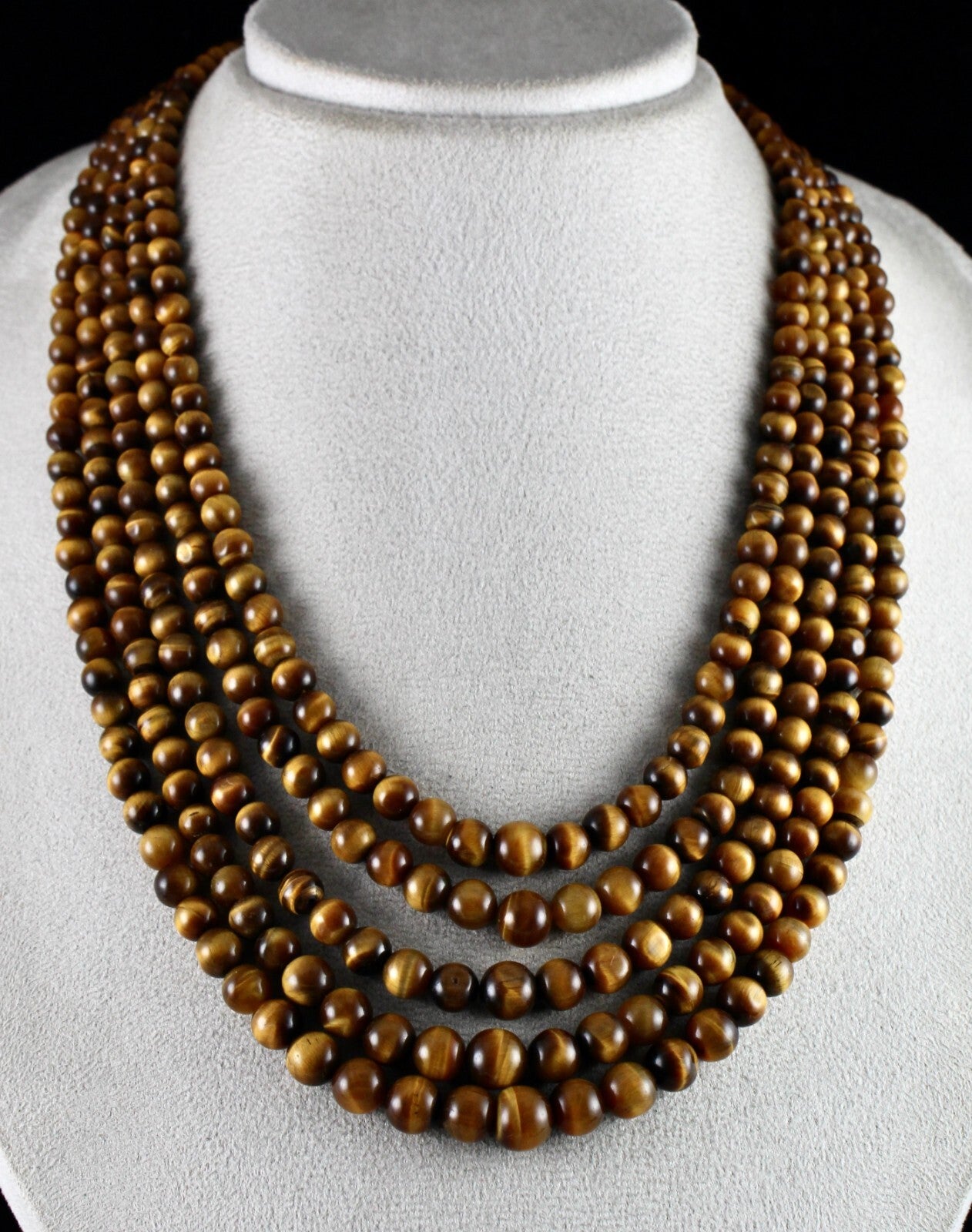 Natural Tiger's Eye 5l 813 Ct Yellow Gemstone Bead Round Necklace Ladies Fashion