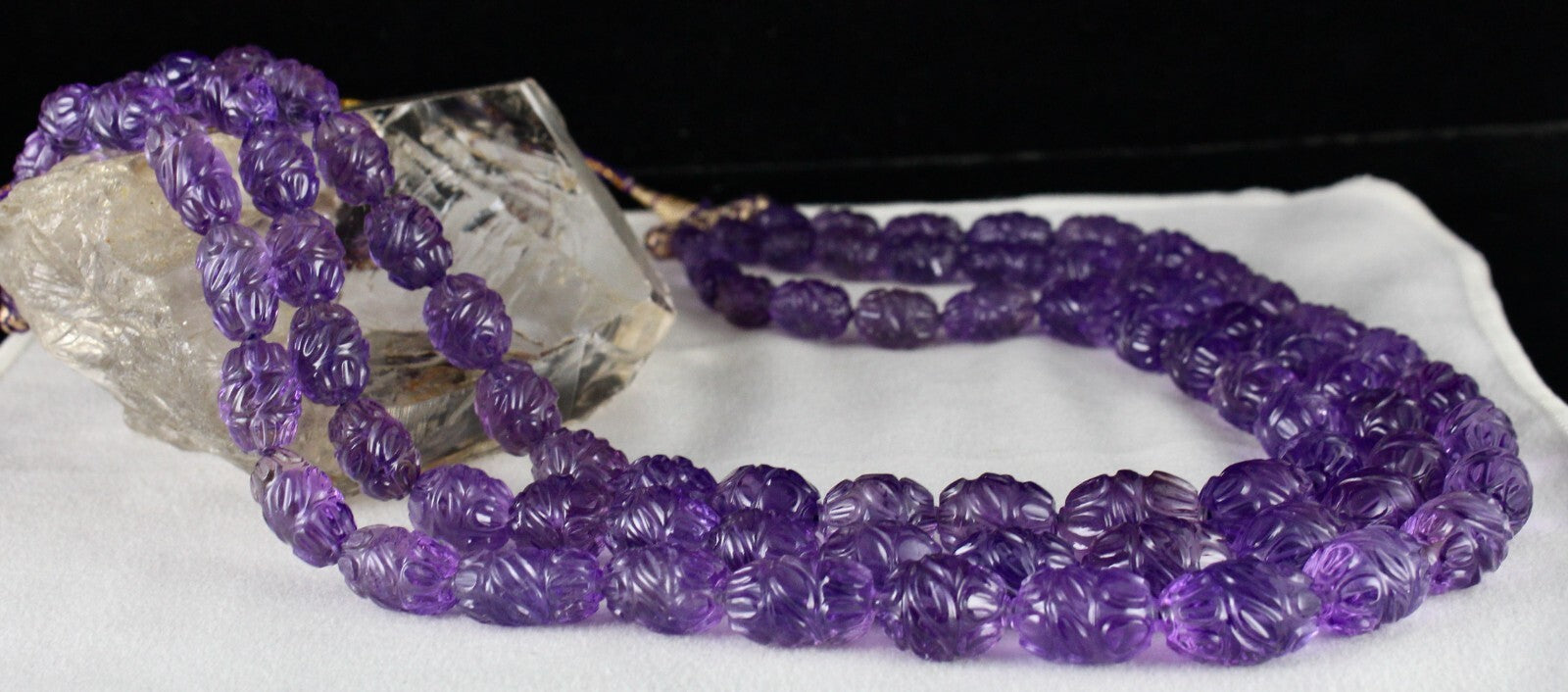 Certified Natural Amethyst 1227 Ct Engraved Beads Purple Gemstone Necklace