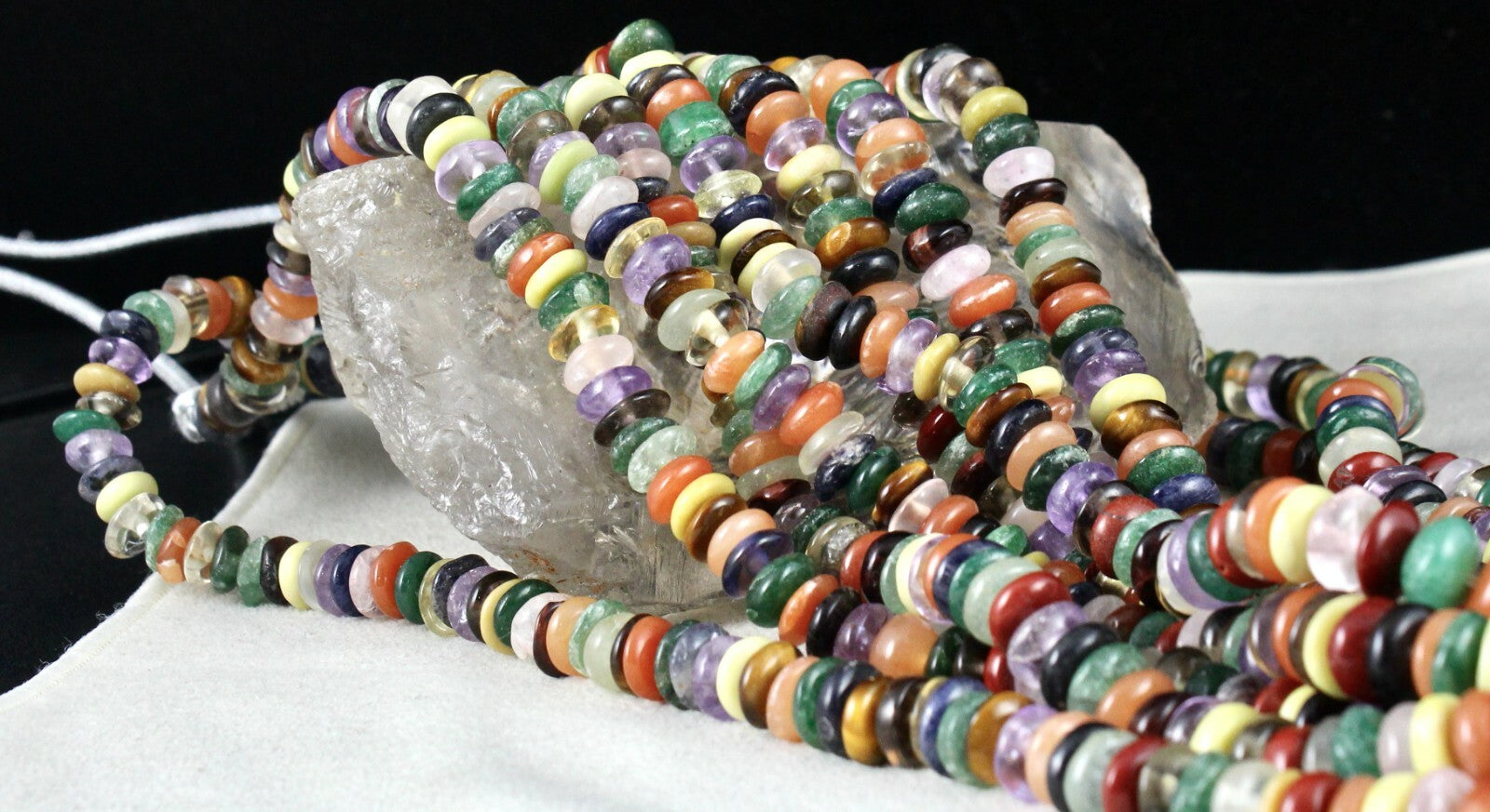 Old Natural Multi Semi Precious Beads 1897 Ct Gemstone Button Necklace 5 Line