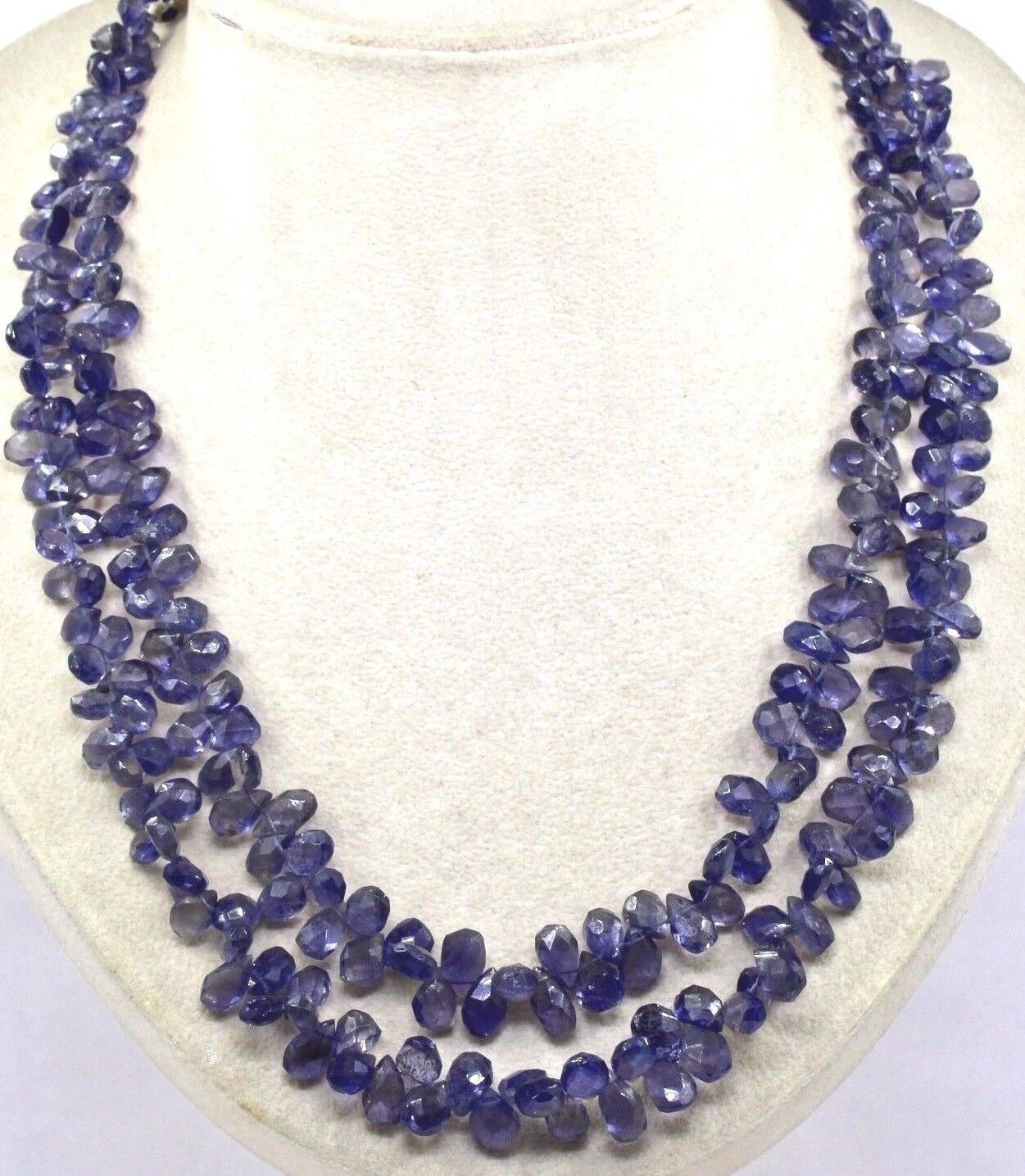 Natural Blue Iolite Beads 2 L 382 Ct Faceted Teardrop Gemstone Fashion Necklace