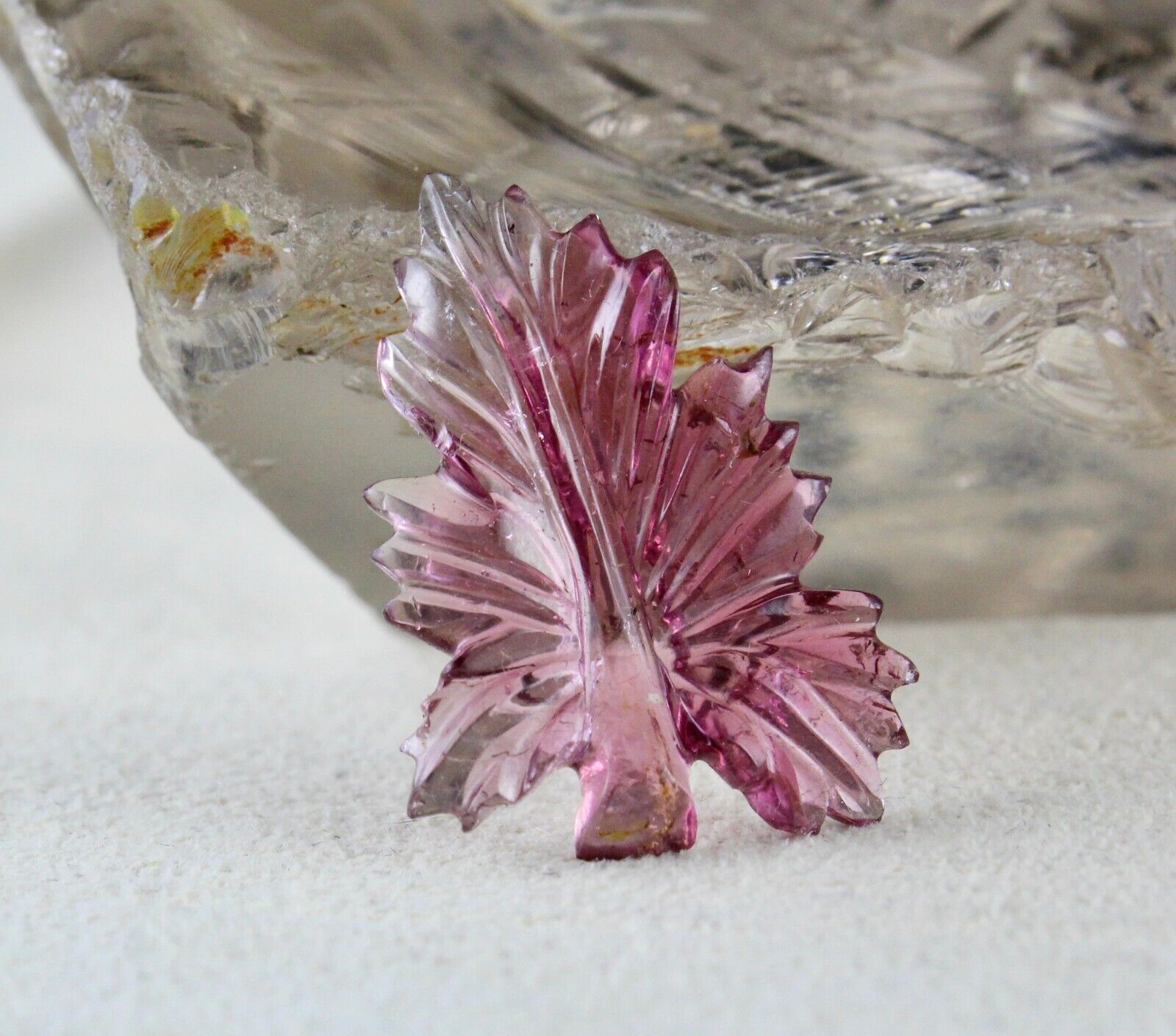 NATURAL PINK TOURMALINE CARVED LEAVES 14.13 CTS GEMSTONE DESIGNING RING PENDANT
