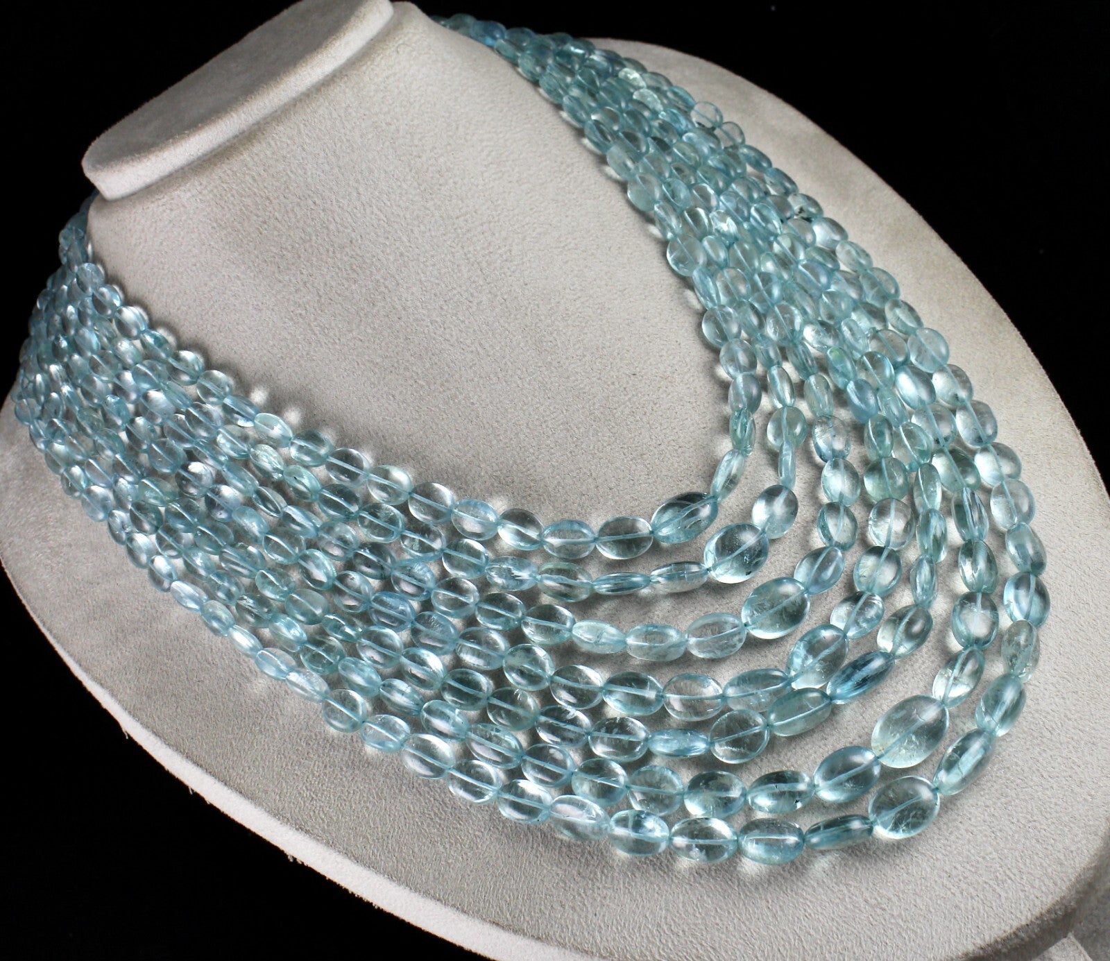 Certified Natural Blue Aquamarine Beads 1405 Ct Cabochon Necklace 7 L Important