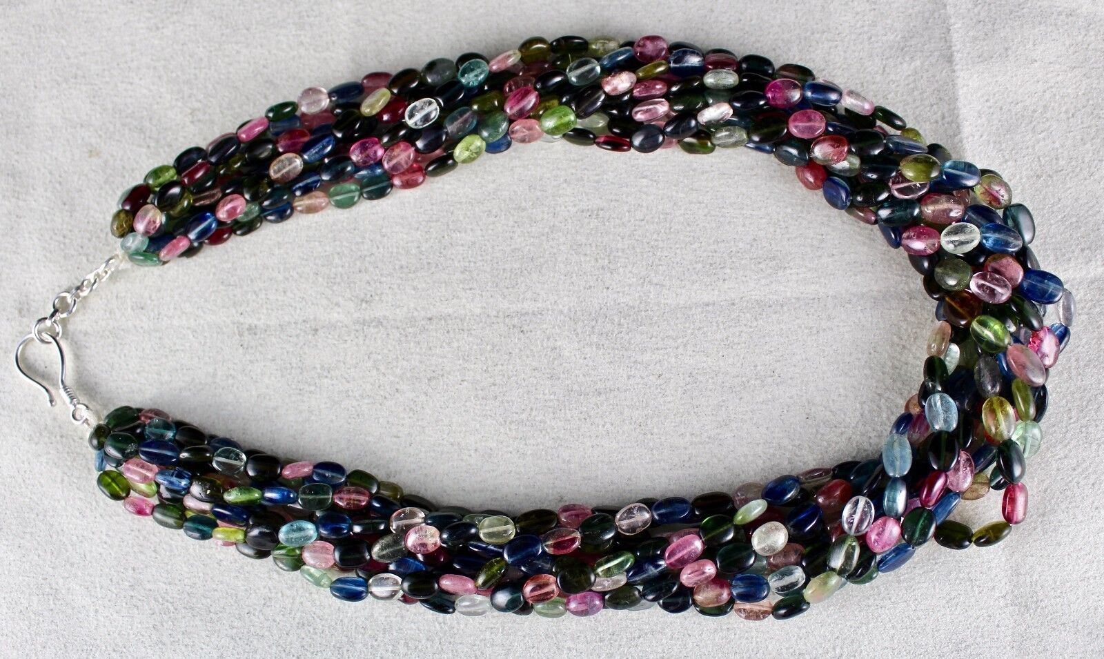 Natural Multi Tourmaline Cabochon Beads 10 L 985 Ct Gemstone Silver Necklace