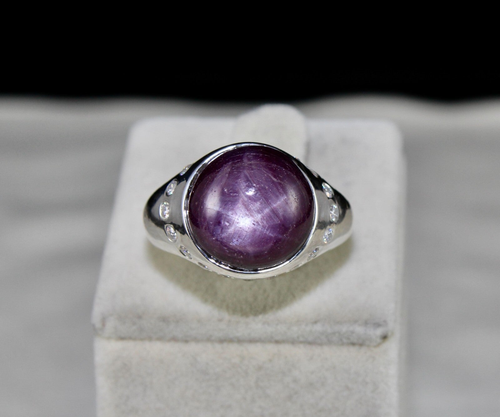 Certified Natural Ruby Star 44.21ct Sterling Silver Ring Moissanite Diamond