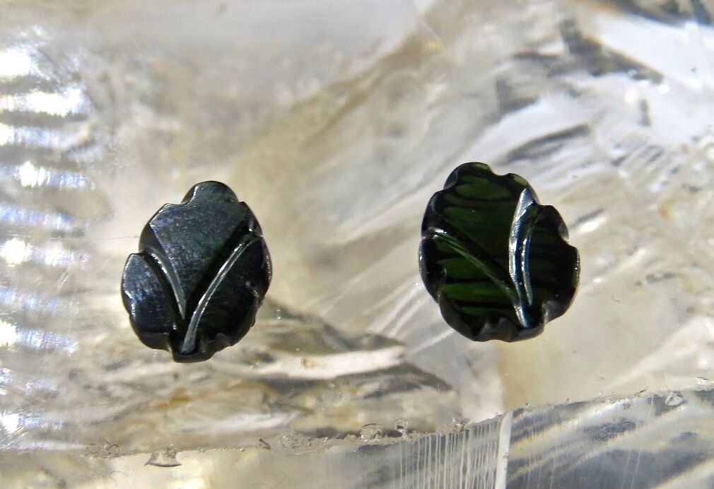 NATURAL GREENISH BLACK TOURMALINE CARVED LEAVES 2 PCS 6 CTS GEMSTONE FOR EARRING