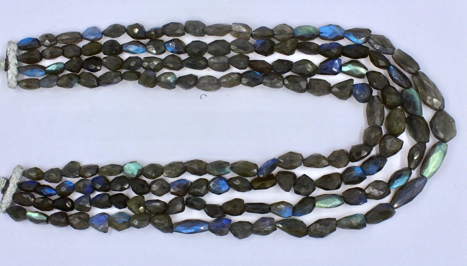 Natural Black Labradorite Faceted Tumble 4 L 877 Ct Gemstone Beaded Necklace