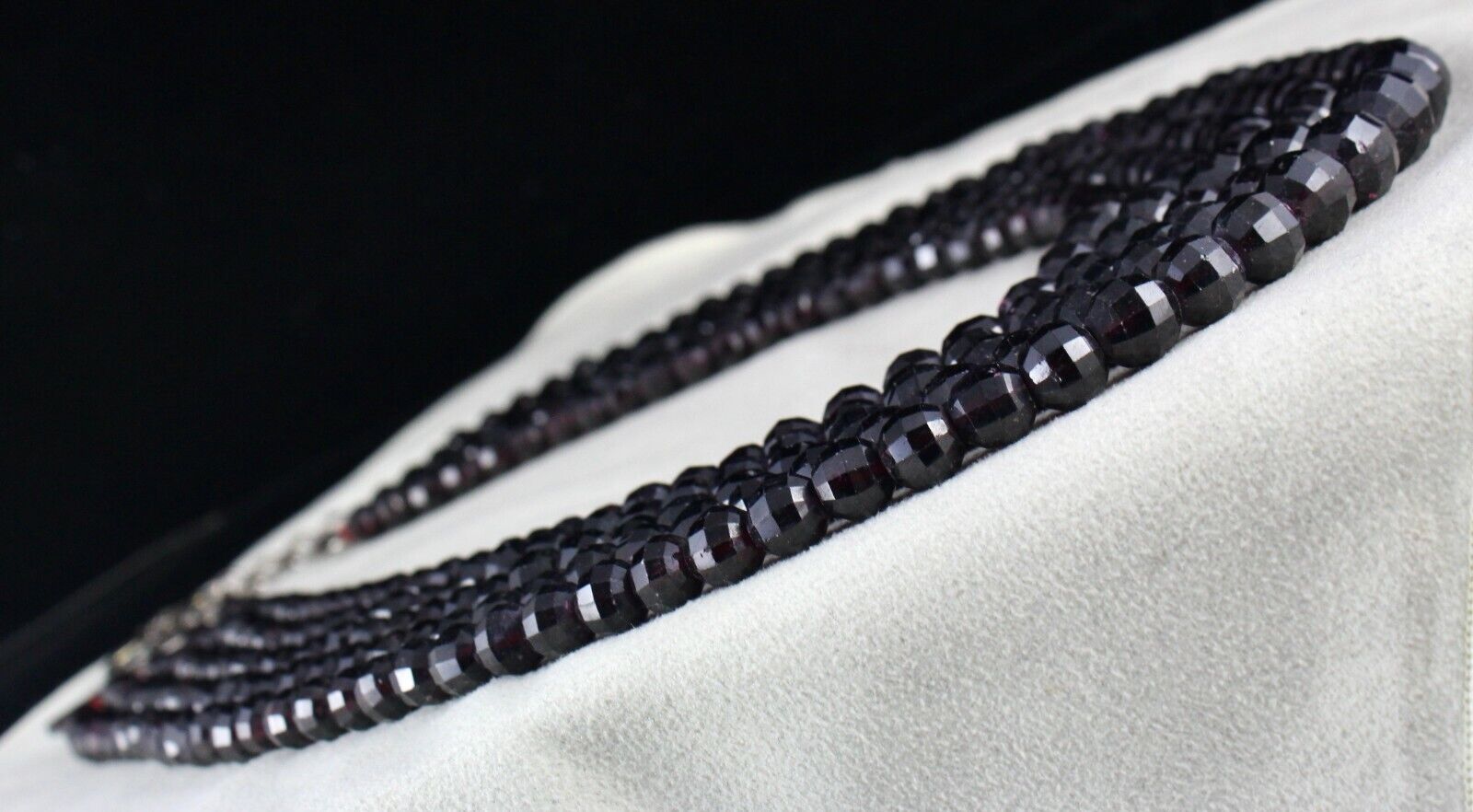 Natural Garnet Beaded Necklace 5 Line 1859 Carats Round Gemstone Silver Clasp