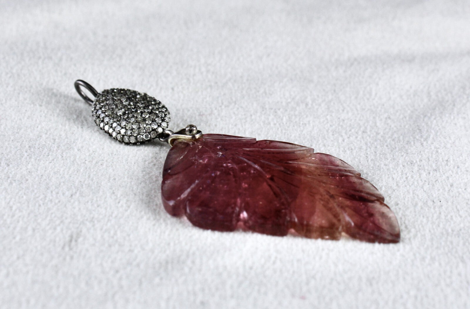 Certified Natural Pink Tourmaline 44ct Sterling Silver Diamond Victorian Pendant