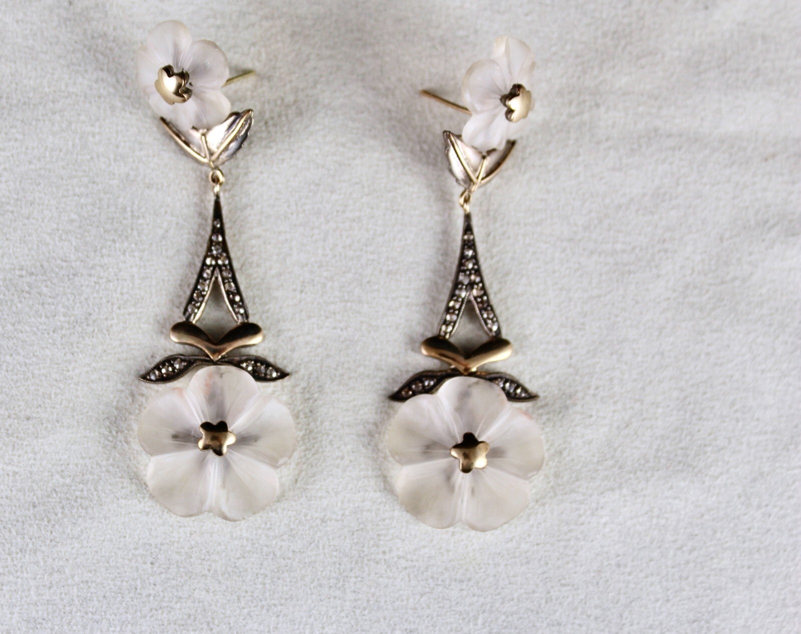 Natural Rock Crystal Quartz 114.7ct Natural Diamond 18k Gold 925 Silver Earrings