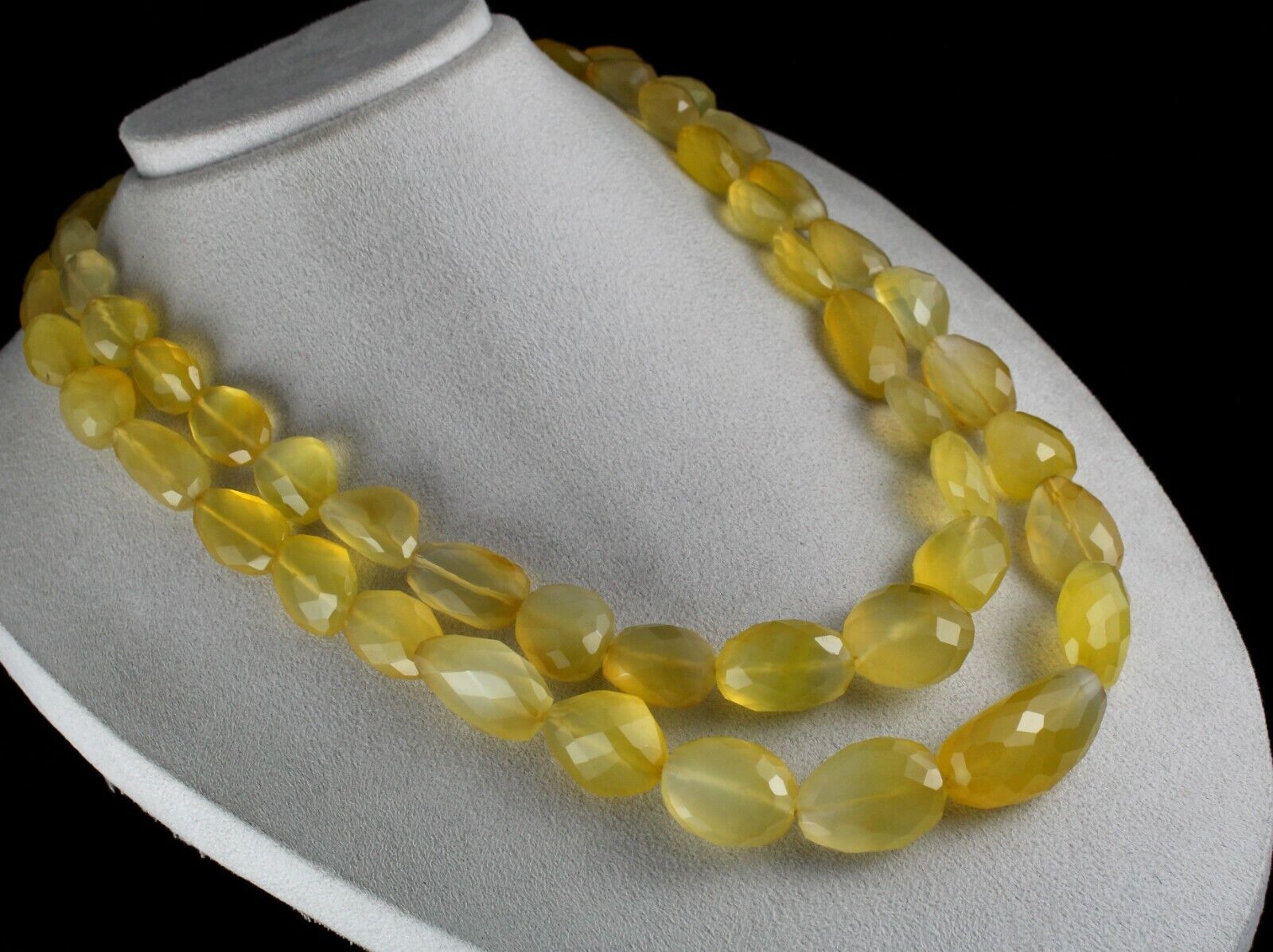 YELLOW CHALCEDONY BEADS FACETED 2 L 1478 CTS GEMSTONE BEADED FASHION NECKLACE