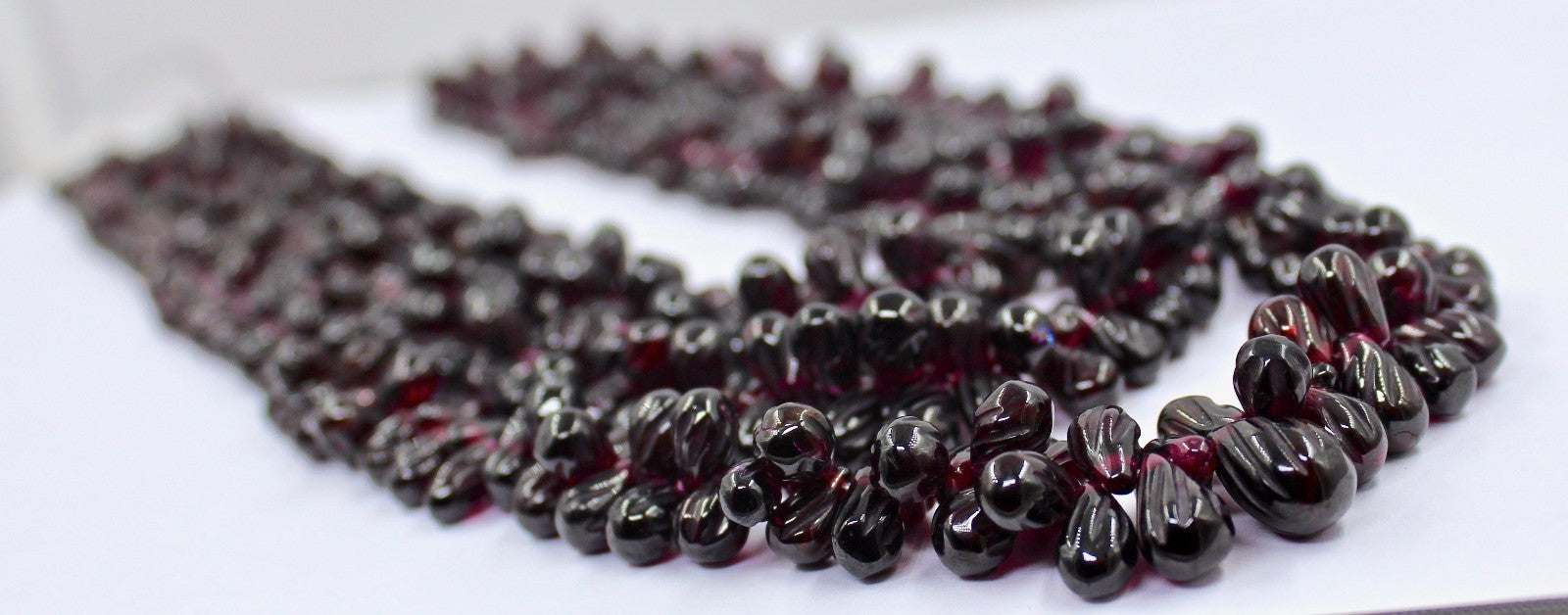Natural Red Garnet Beads 1220 Ct Carved Drops 3 Line Gemstone Necklace