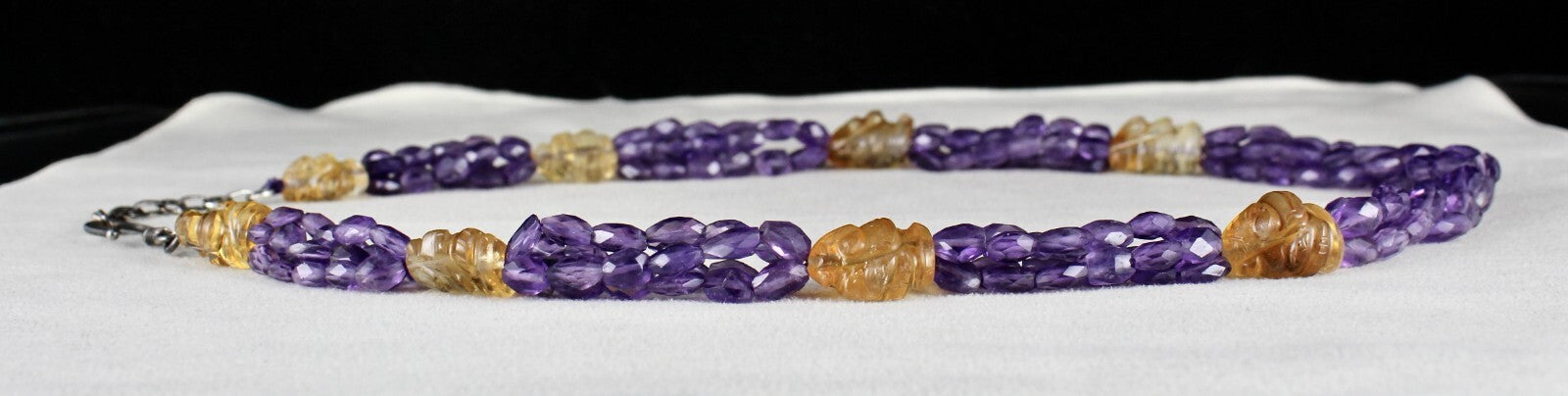 Natural Amethyst 331ct Faceted Citrine Ganesha Carved Beaded Necklace