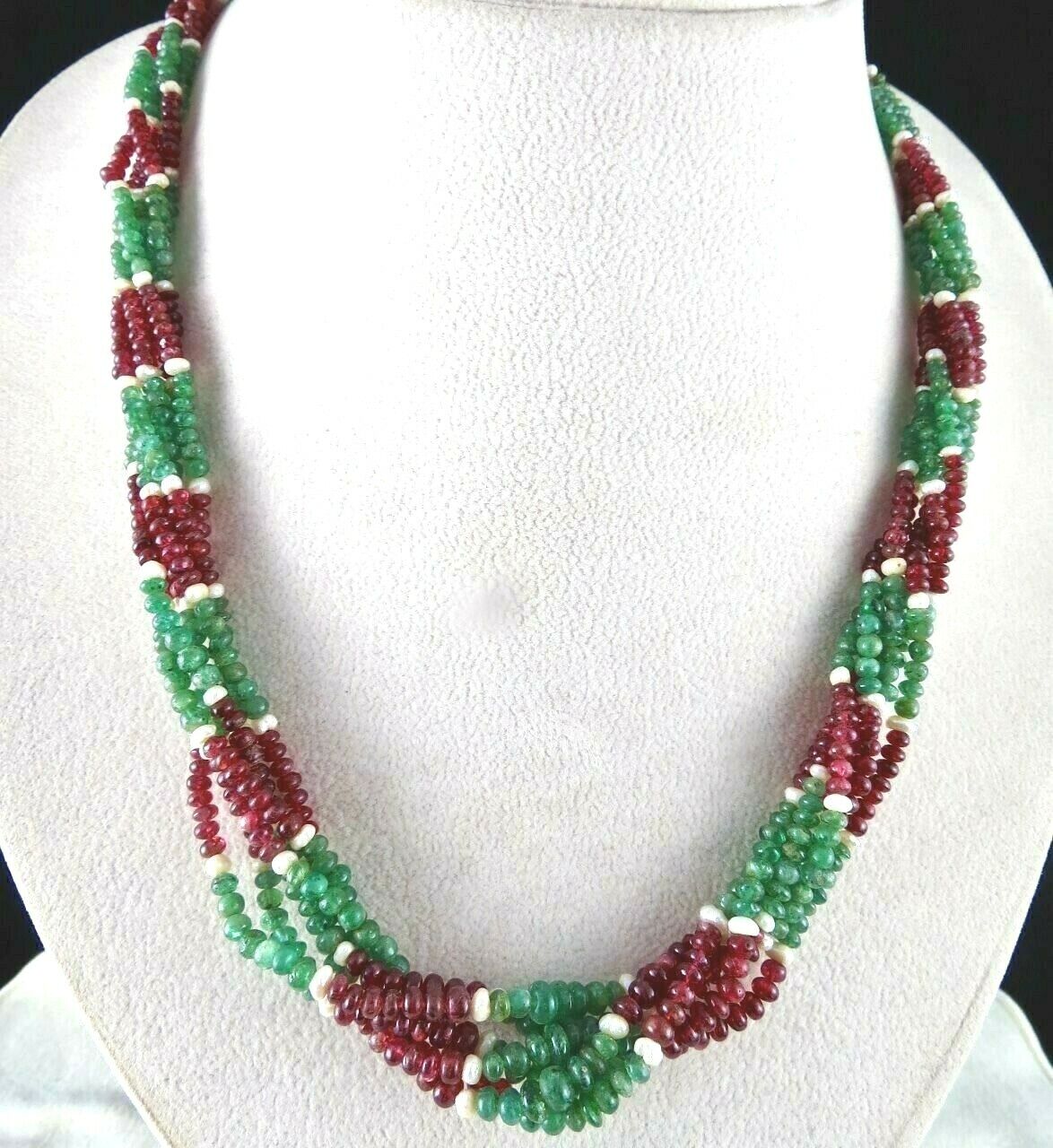 NATURAL EMERALD RED SPINEL PEARL BEADS ROUND 308 CARATS GEMSTONE LADIES NECKLACE