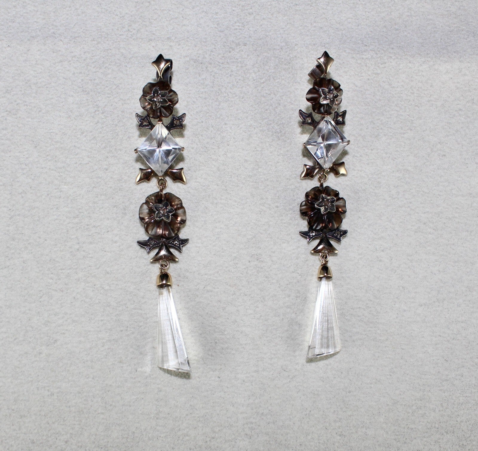 Certified Victorian Natural Smoky Quartz 10ct Diamond Sterling Silver Earrings