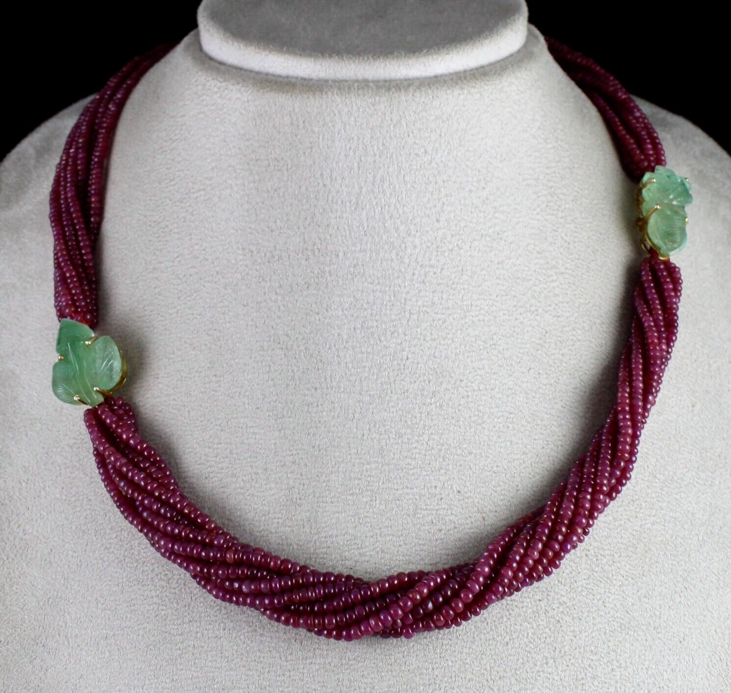 Certified Natural Ruby Beads 510 Ct Colombian Emerald Sterling Silver Necklace