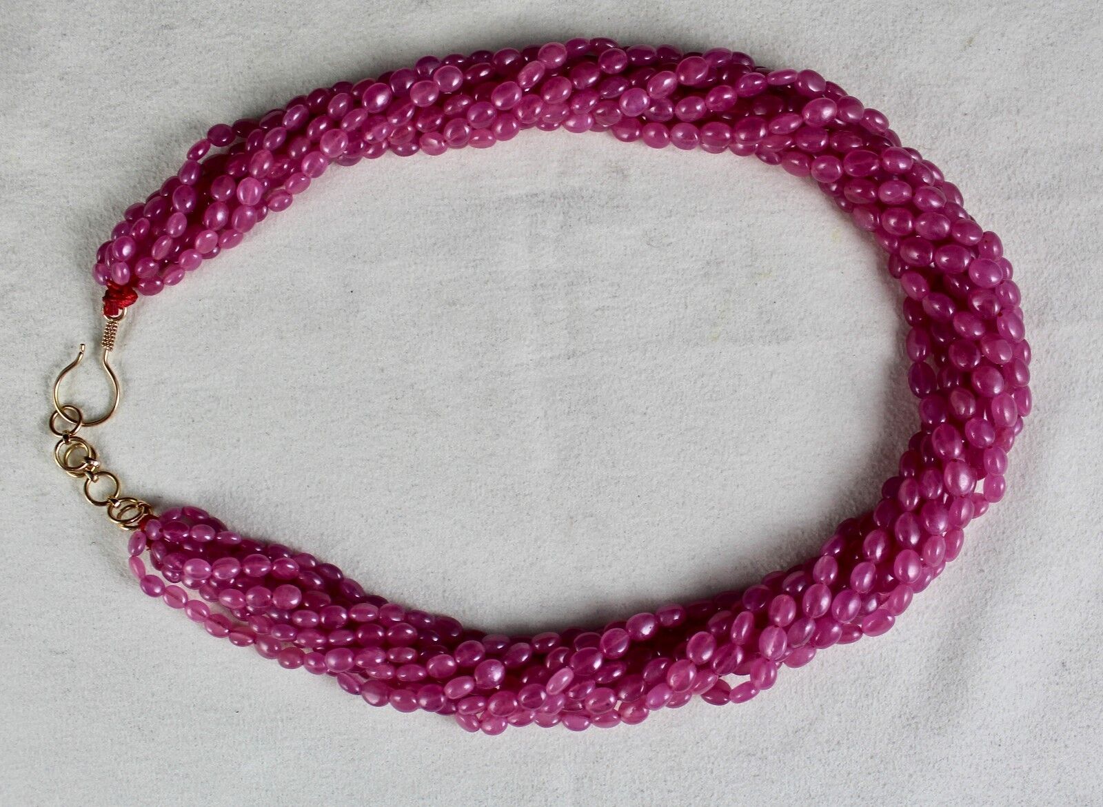NATURAL RUBY CABOCHON BEADED 9 LINE 823 CTS CHARMING GEMSTONE 18K GOLD NECKLACE