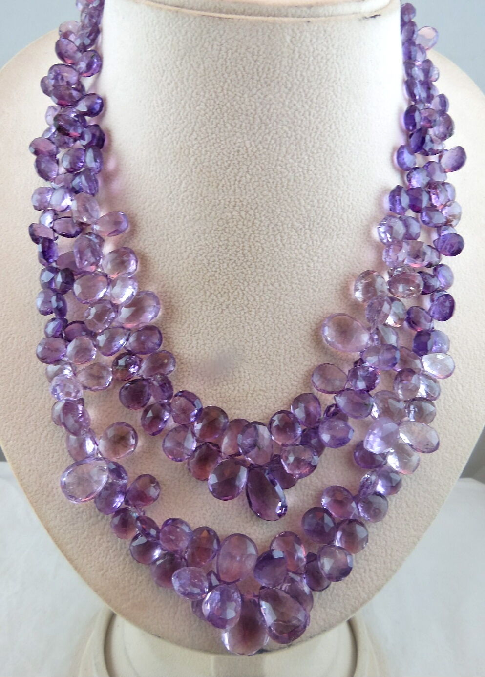 NATURAL BRAZILIAN AMETHYST FACETED TEARDROPS 2 LINE 725 CARATS GEMSTONE NECKLACE