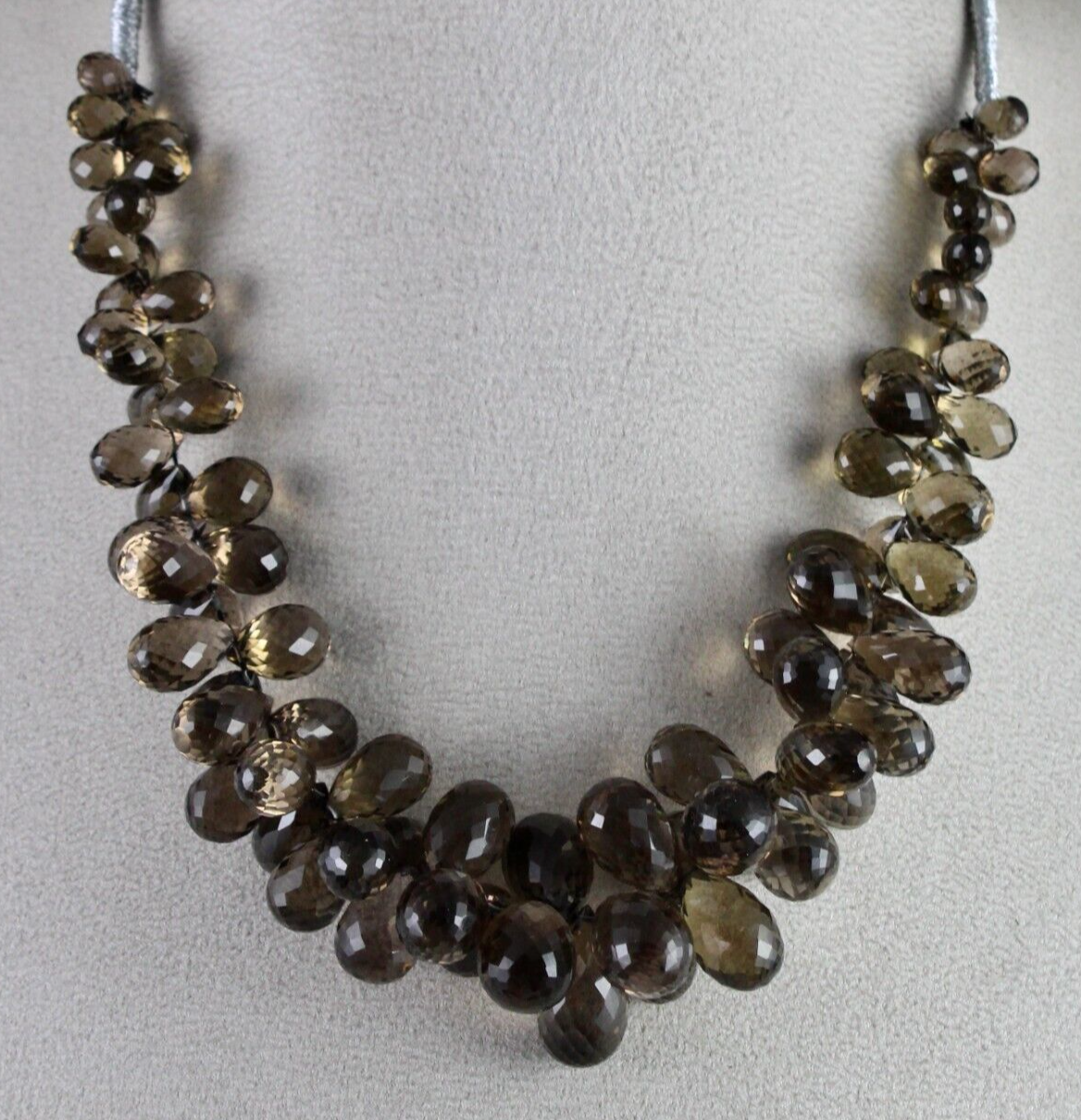 Natural Smoky Quartz Teardrop Beads 540 Ct Sterling Silver Gemstone Necklace