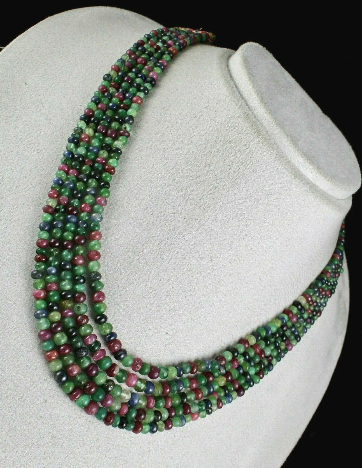 Certified Natural Emerald Ruby Sapphire 377ct Gemstone Necklace For Women