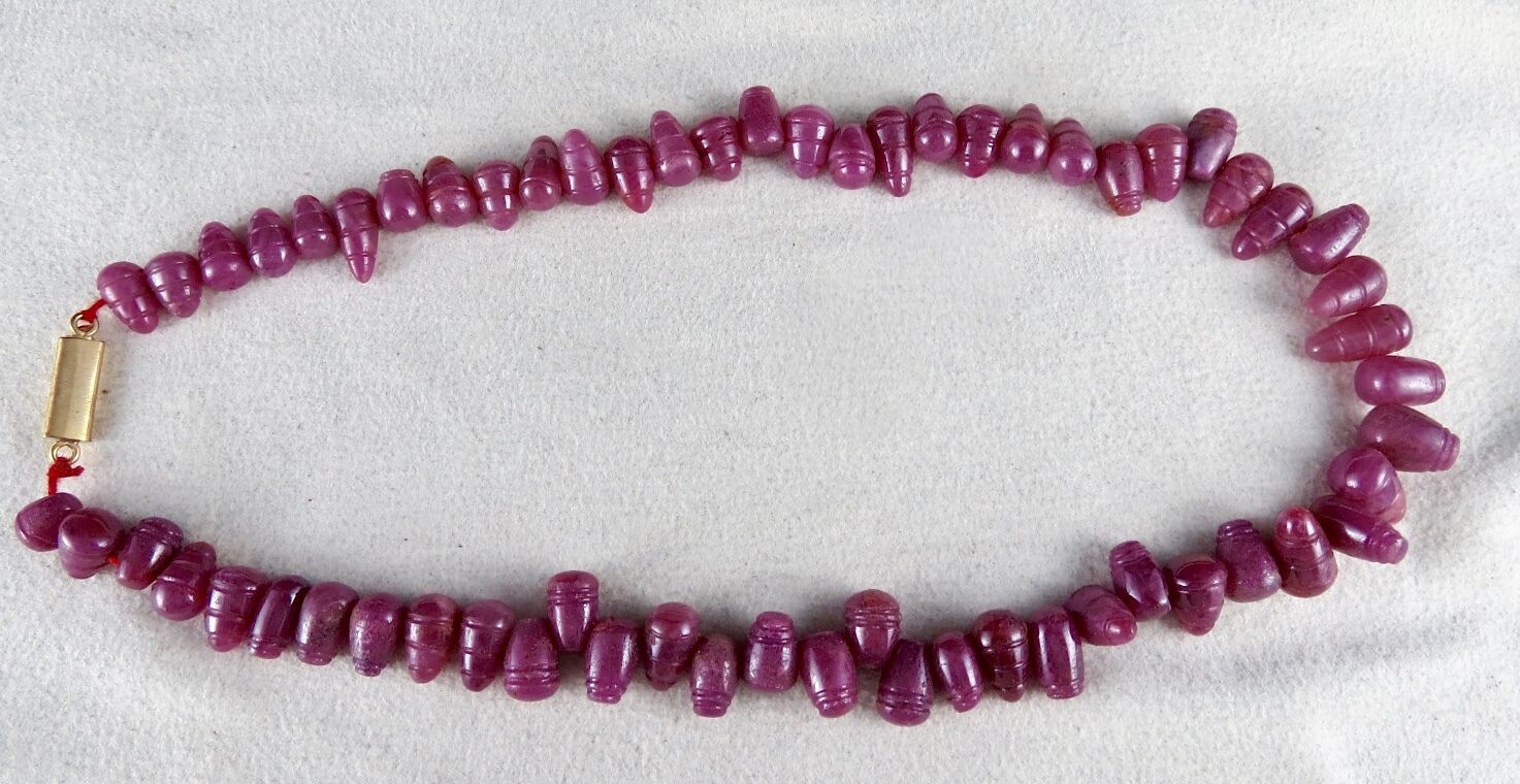 Natural Ruby Carved Beads Fancy Drops 325 Ct Red Gemstone Fine Vintage Necklace