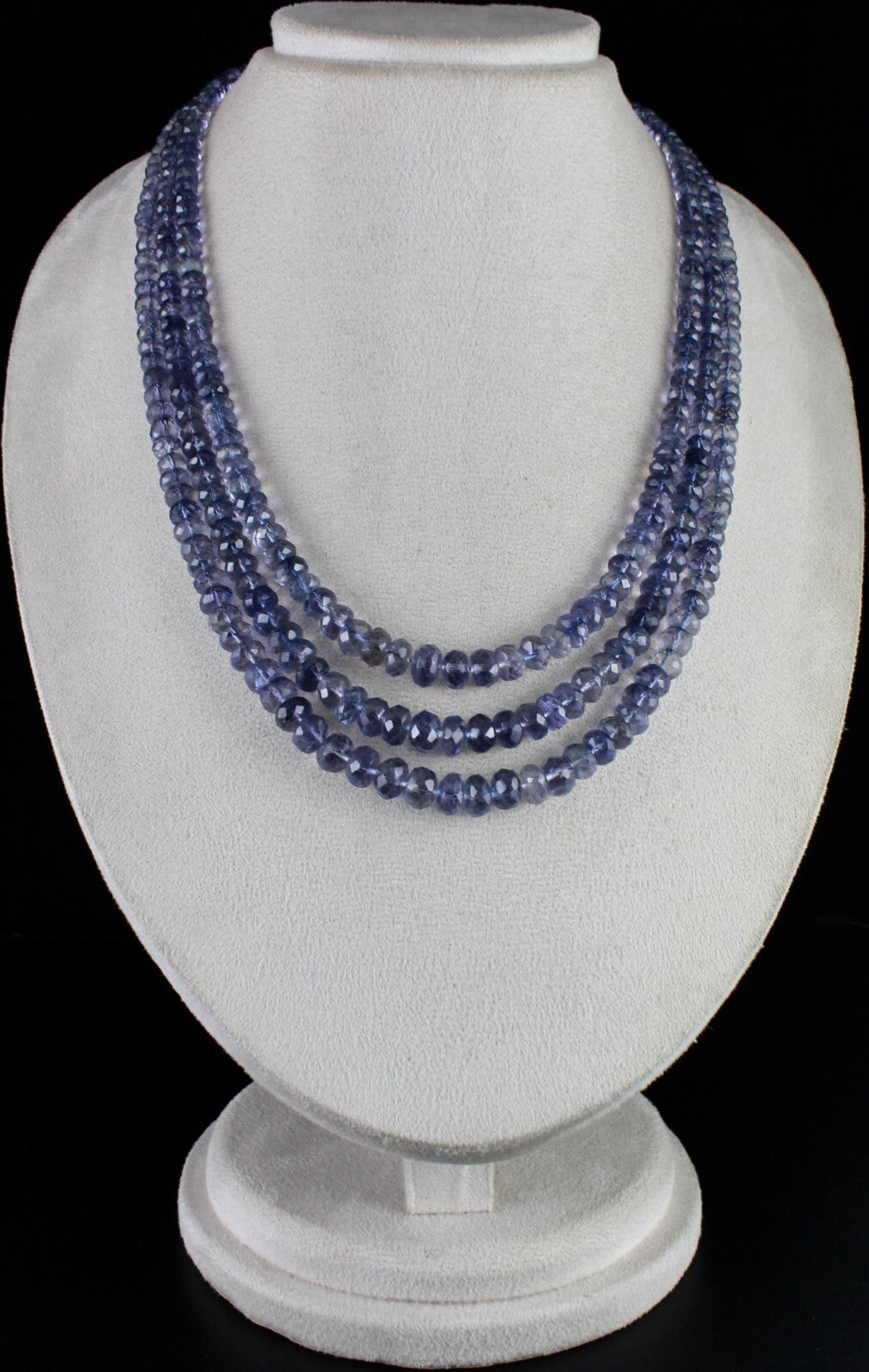 Certified Natural Blue Iolite Faceted Round Beads 3 L 606 Ct Gemstone Necklace