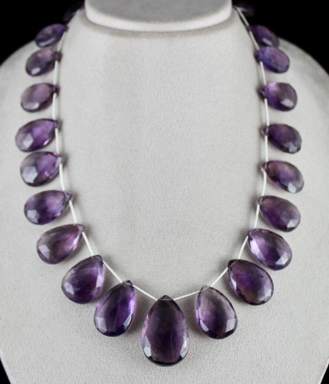 Certified Natural Amethyst Beads Tear Drops 704ct Sterling Silver Necklace 36mm