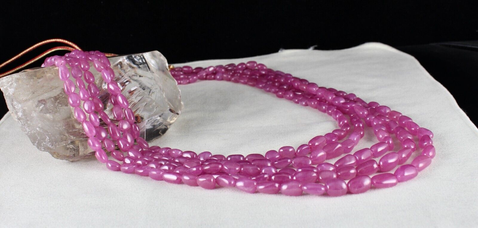 NATURAL UNTREATED RUBY LONG BEADS 5 LINE 1046 CARATS LADIES GEMSTONE NECKLACE