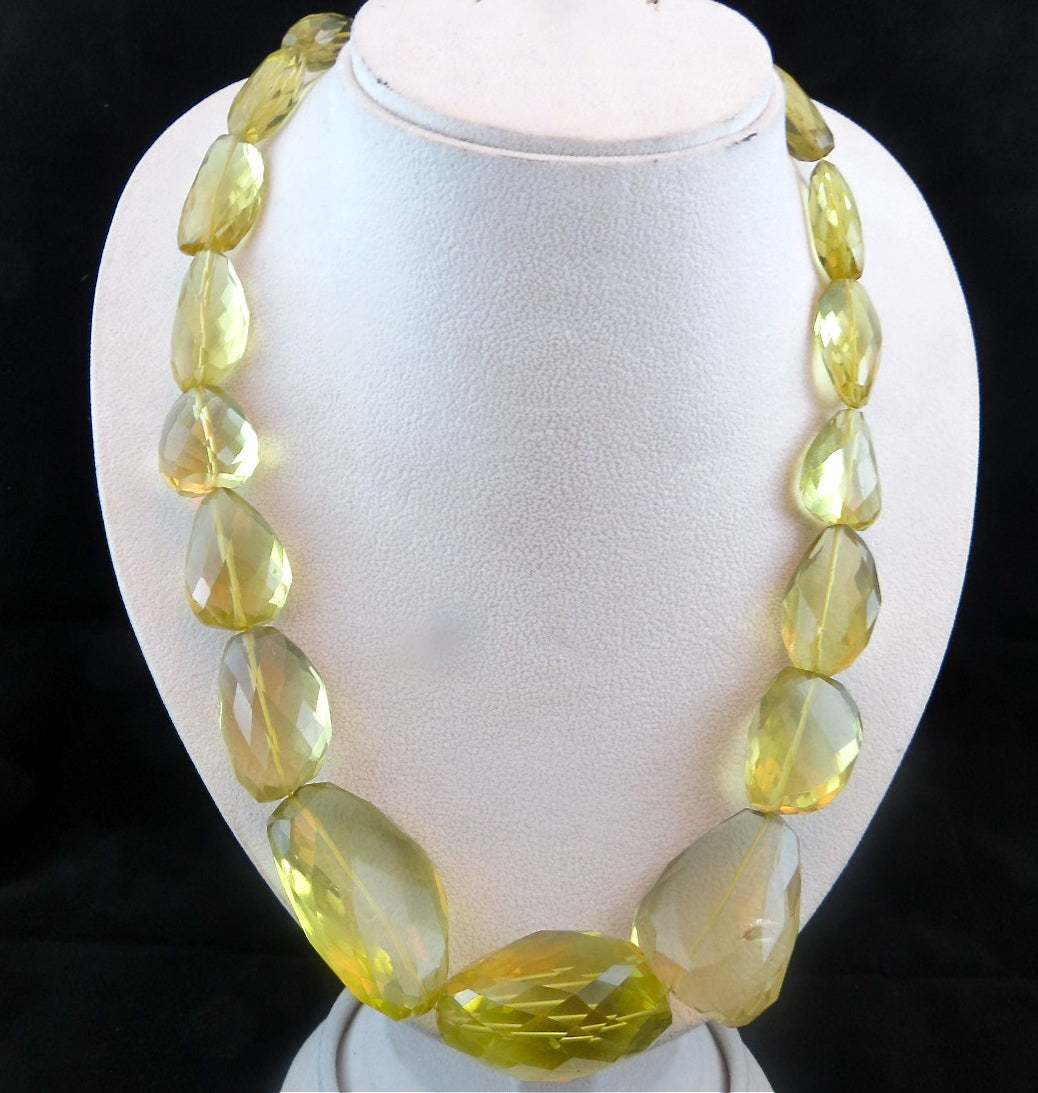 Natural Lemon Quartz Necklace 1242ct Faceted Beads In Sterling Silver Hook