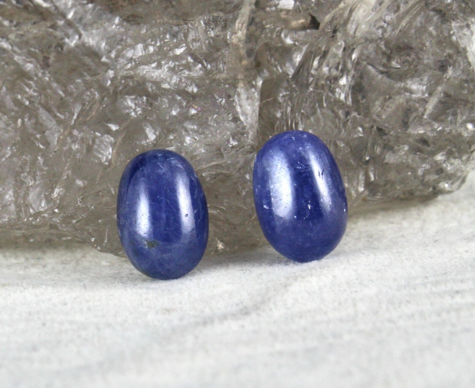 Certified Natural Blue Sapphire Oval Cabochon Earrings 16.70ct Gemstone Design