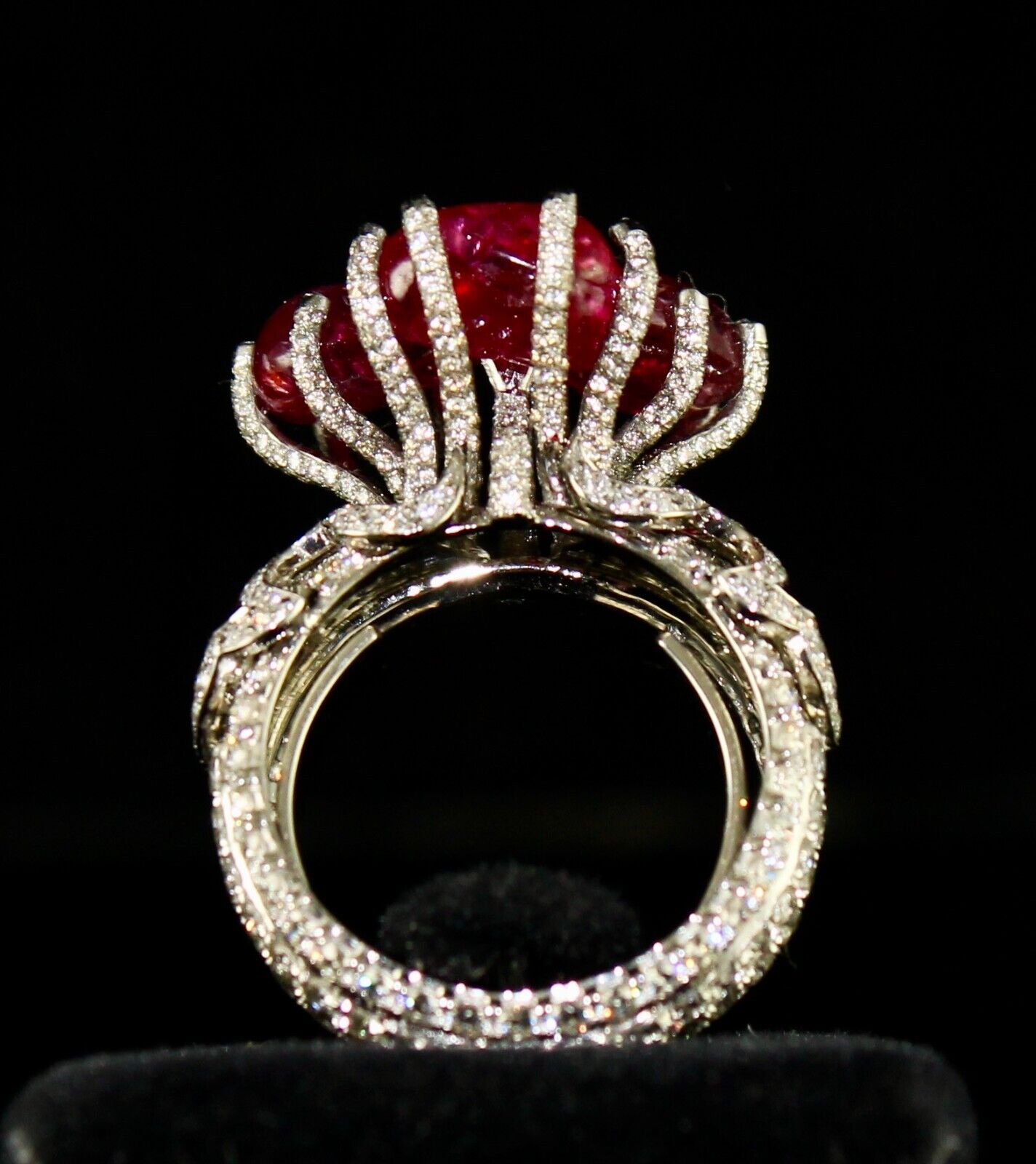 Certified Natural Burmese Ruby Cabochon Diamond 18k Gold Important Cocktail Ring