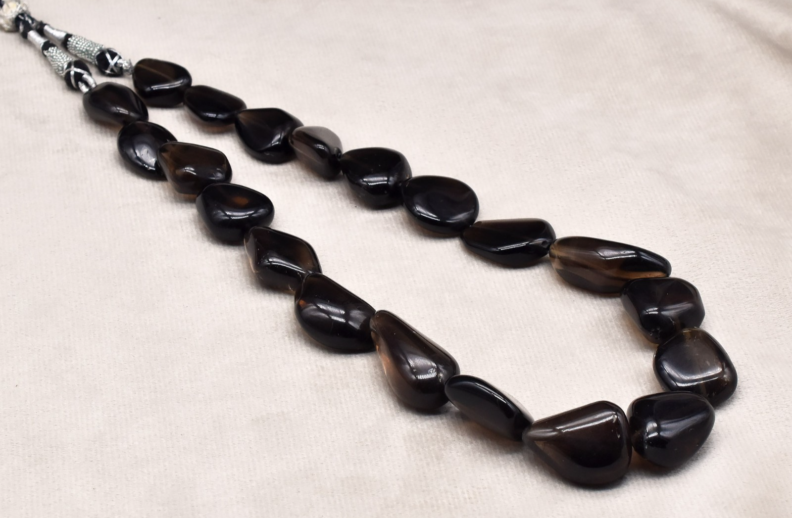 Certified Natural Smoky Quartz Necklace 758 Ct Black Gemstone Tumble Beads