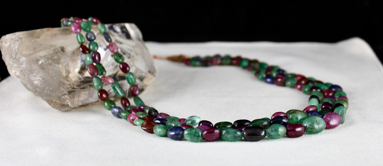 Certified Multi Natural Emerald Ruby Sapphire Beads 572ct Necklace