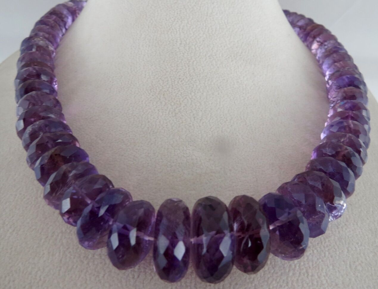 Natural Amethyst Beads Faceted Round 925 Ct Big Purple Gemstone Silver Necklace