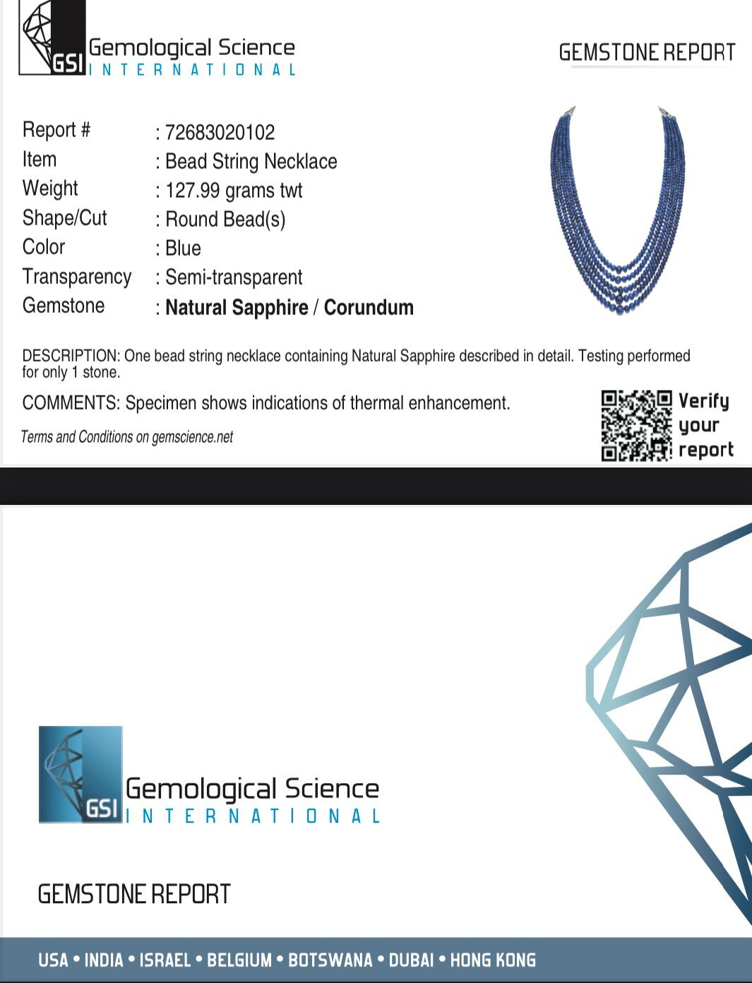 Certified Blue Sapphire Round Beads 614 Ct Fine Gemstone Important Necklace