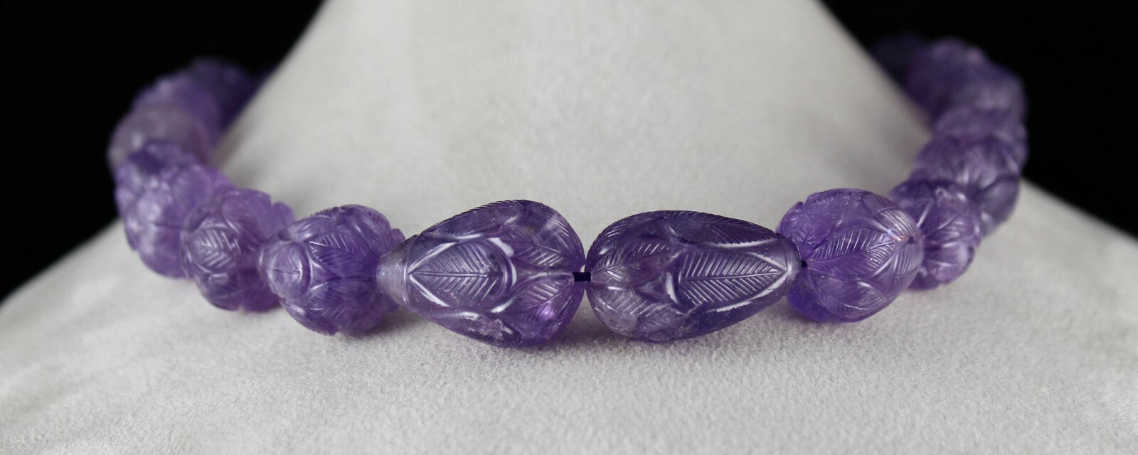 Certified Natural Amethyst Beads Necklace Carved Drop 1202 Ct Purple Gemstone