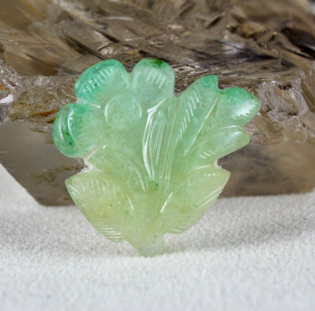 Certified Natural Colombian Emerald 27.55ct Leaf Carved Gem For Ring & Pendant