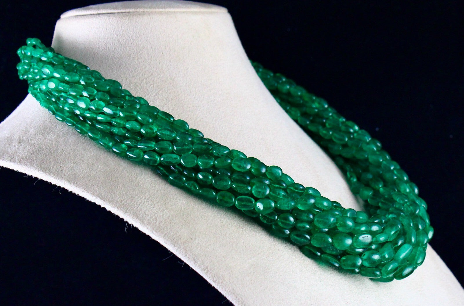 Certified Natural Emerald 1192 Ct Long Beads Gold Cocktail Necklace