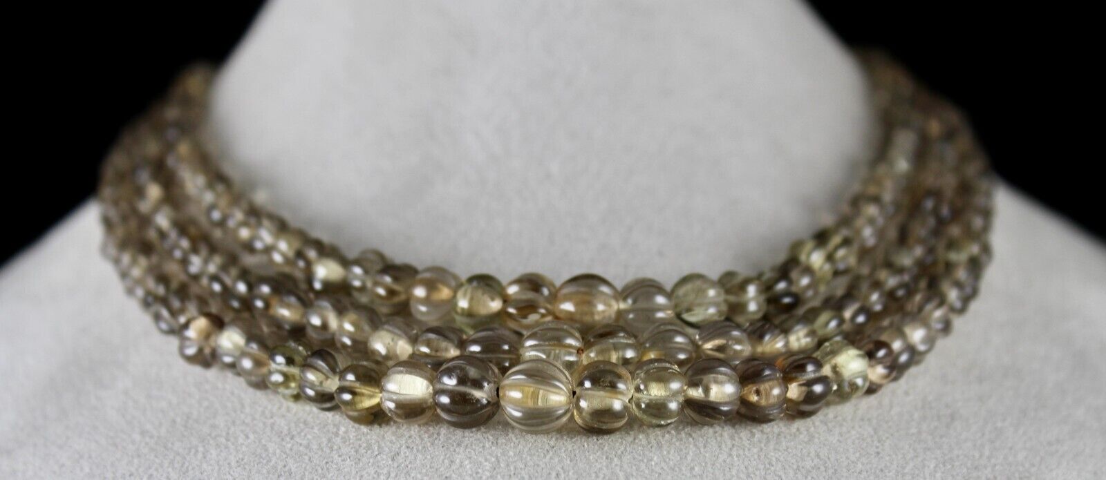 Natural Smoky Quartz Beads Carved Melon 3 L 485 Carats Antique Gemstone Necklace