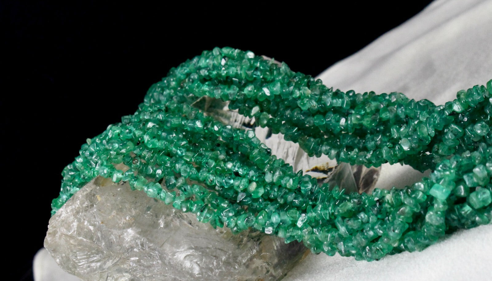 Vintage Natural Emerald Bead Necklace 11L 711 Ct Uncut Certified Gemstone Silver