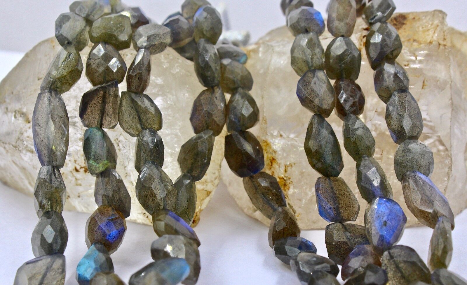Natural Black Labradorite Faceted Tumble 4 L 877 Ct Gemstone Beaded Necklace