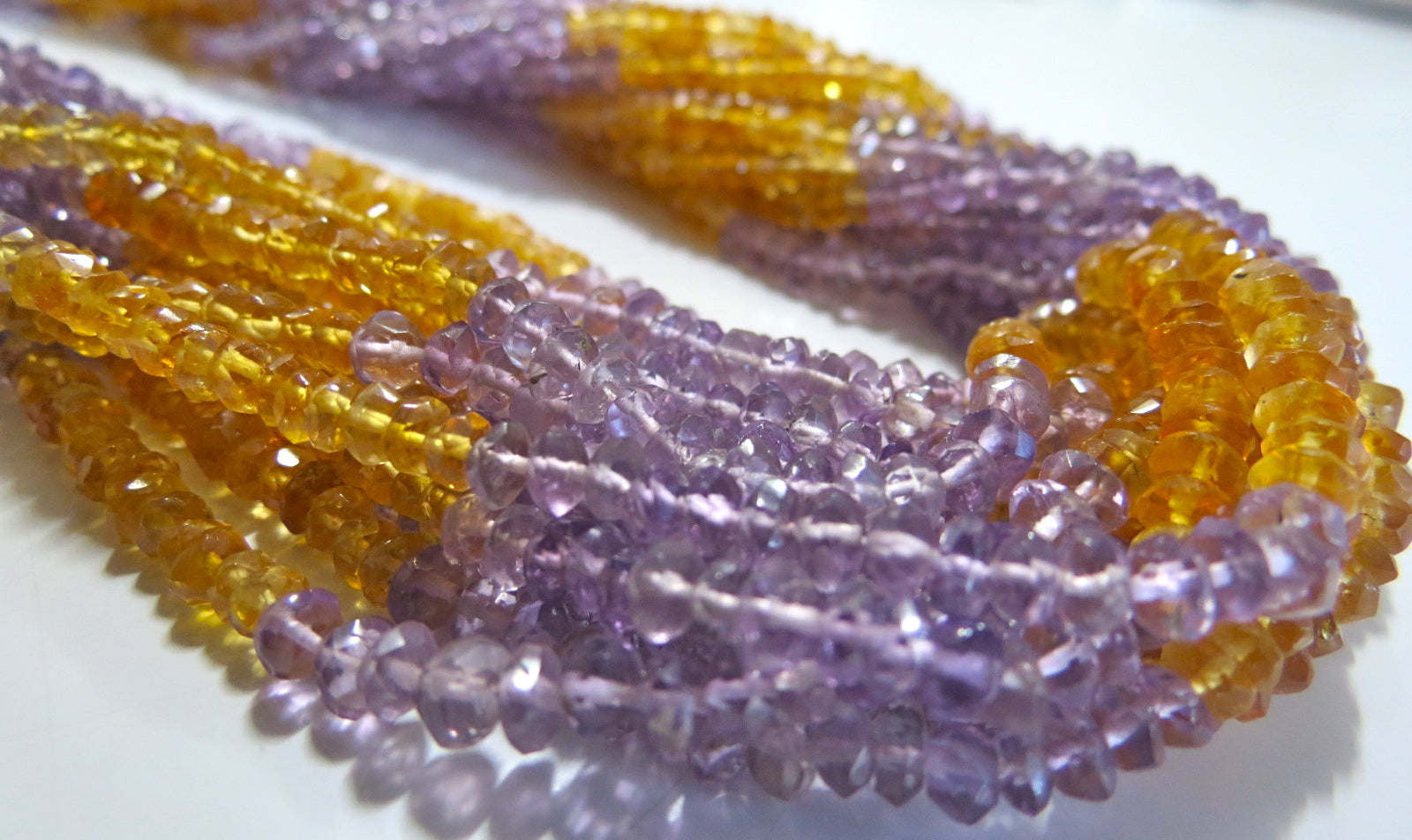 Sterling Silver Natural Citrine Amethyst Faceted Bead Necklace 15l 665ct