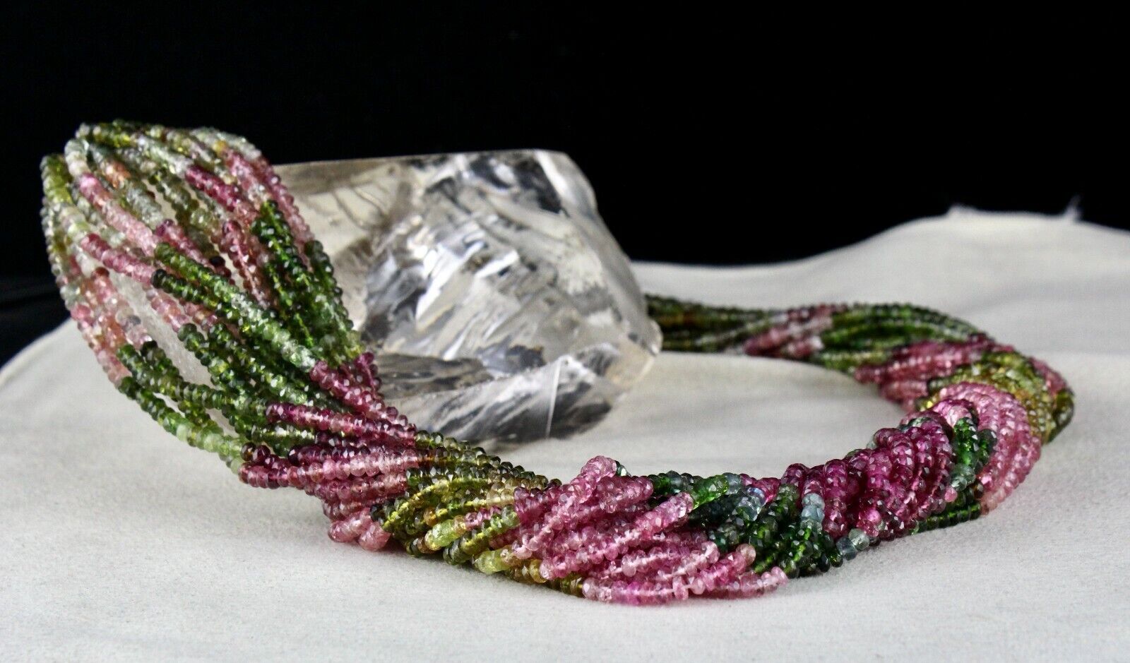 NATURAL MULTI TOURMALINE BEADS 20 LINE 802 CTS FACETED ROUND GEMSTONE NECKLACE