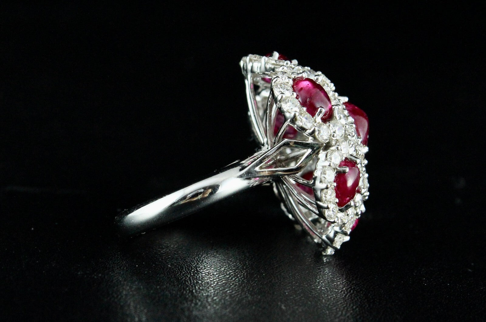 Certified Natural Burmese Ruby 10ct Cabochon Natural Diamond 18k Gold Ring