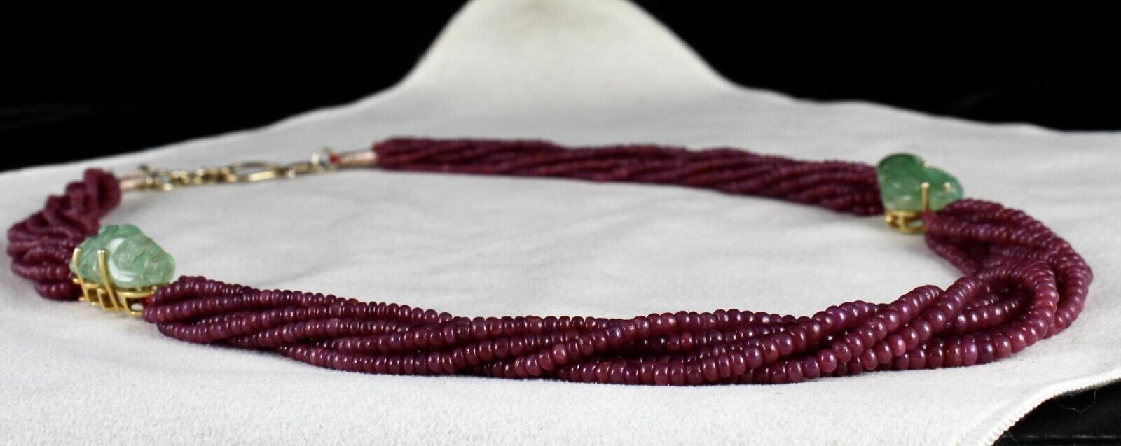Natural Ruby Beads Colombian Emerald Carved 510 Ct Silver Designer Necklace