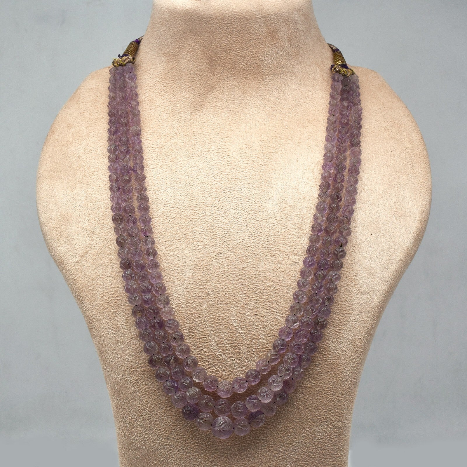 Vintage Natural Amethyst Beads Necklace Engraved 417 Ct Purple Gemstone