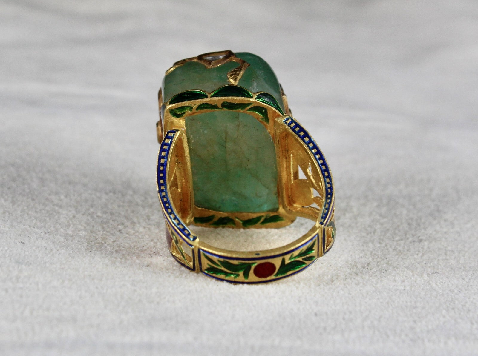 Antique Natural Colombian Emerald 10ct Diamond Kundan Meena Jadau Certified Ring