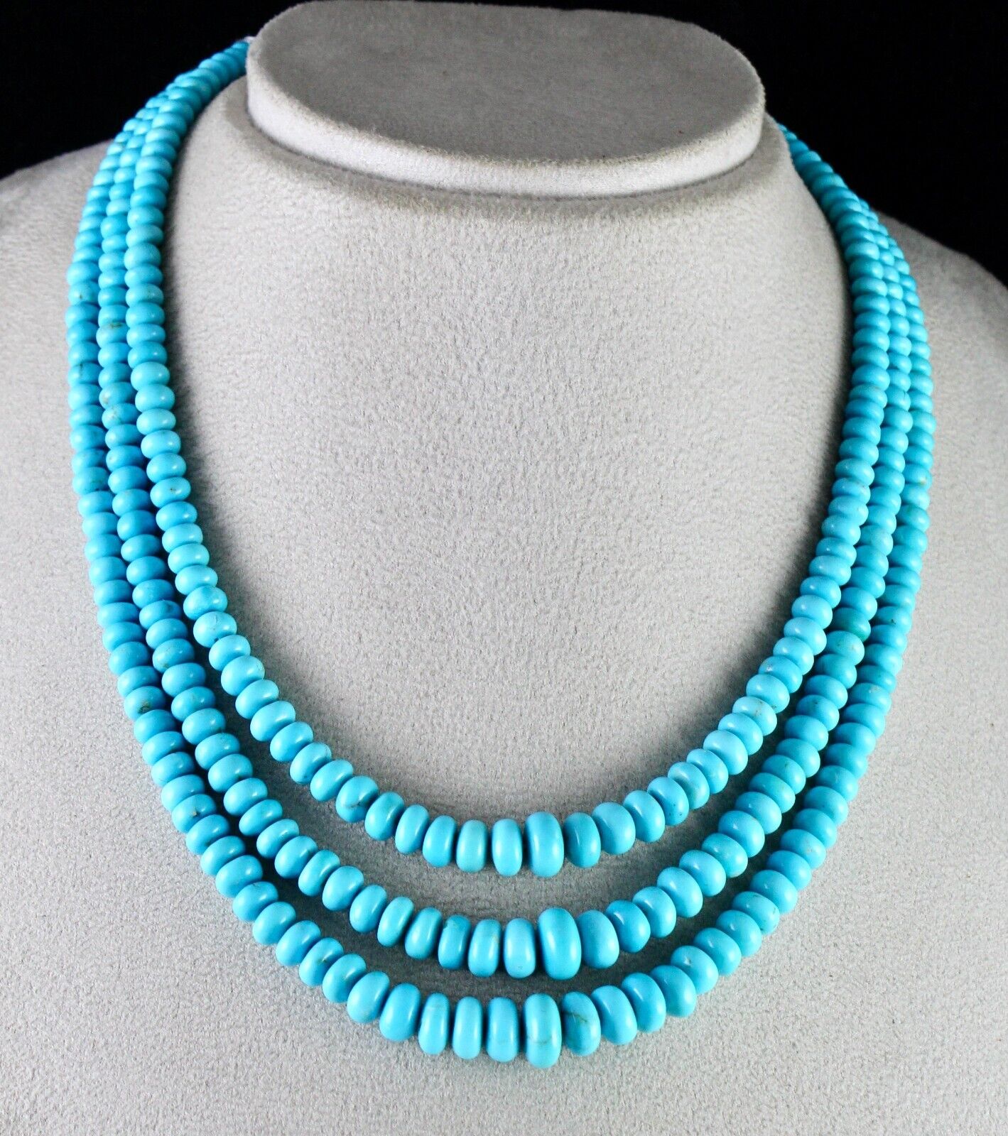 Natural Real Turquoise Beads Round 3 L 388 Ct Blue Gemstone Important Necklace