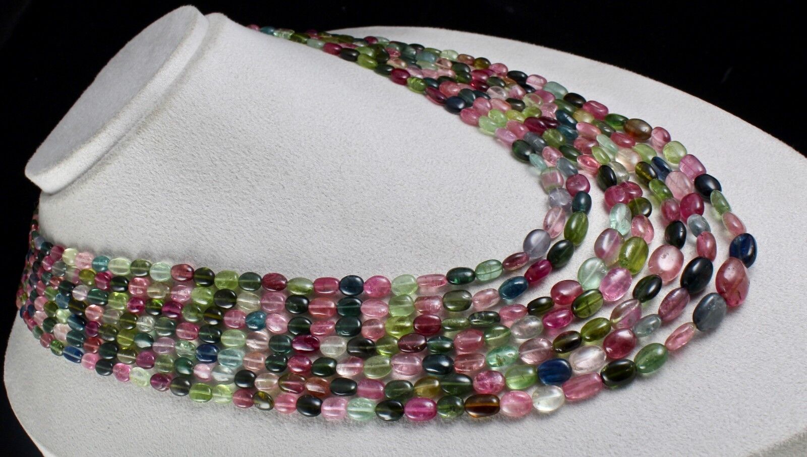 Natural Multi Colour Tourmaline Beads 7 Line 847 Ct Gemstone Statement Necklace