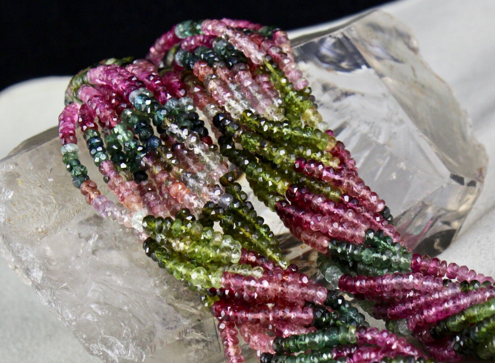 Natural Multi Tourmaline Beads 12 L 560 Ct Faceted Round Gemstone Fine Necklace